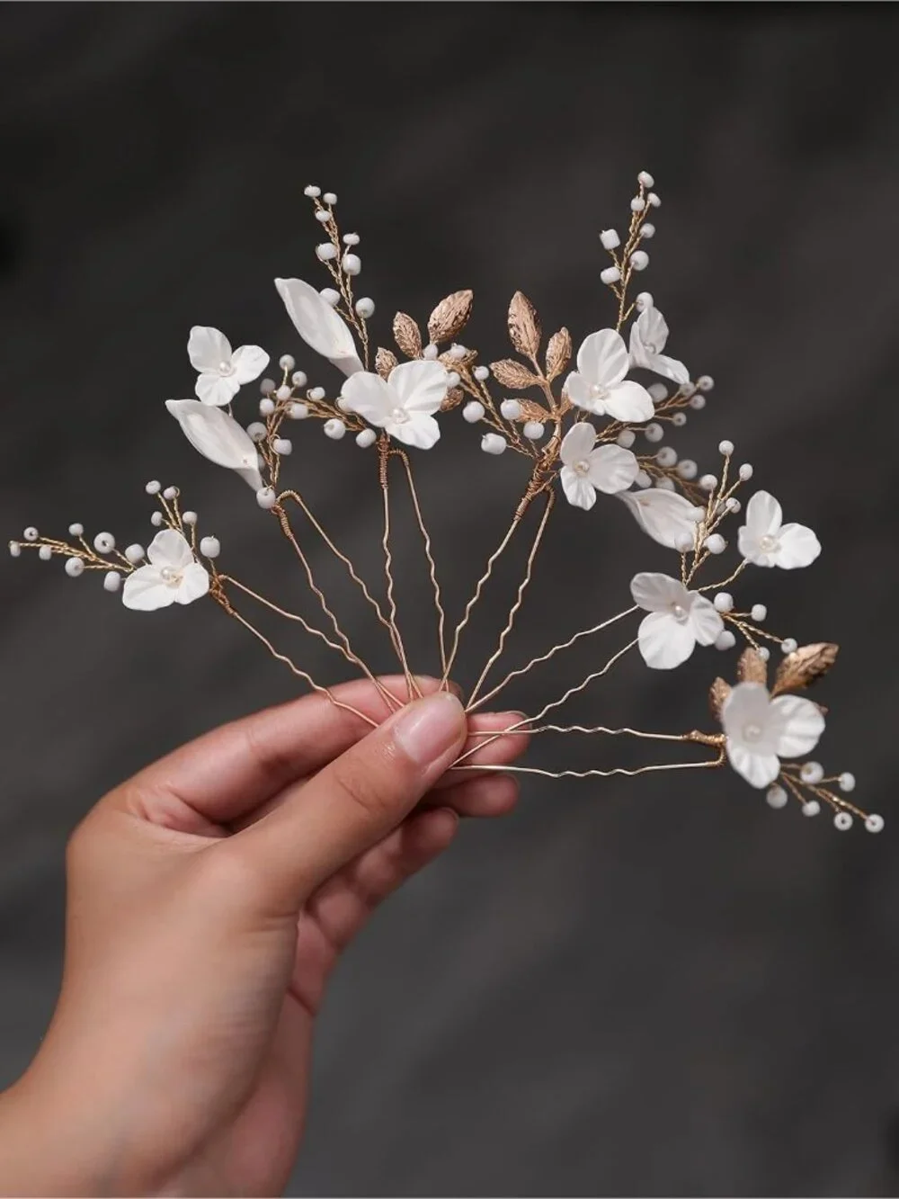 Women's Gold 1 6 Pieces Handmade Gold Leaf Pearls Flower Bridal Hair Bridesmaid